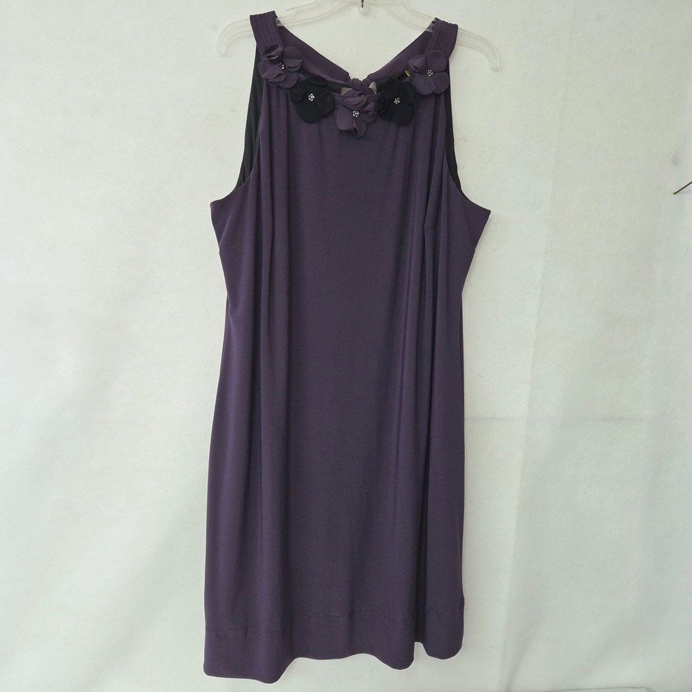 Taylor Dress Womens Plus‎ Size 18W Purple Sleeveless Floral Embellished Bow Back